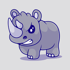 cute angry rhino illustration suitable for mascot sticker and t-shirt design