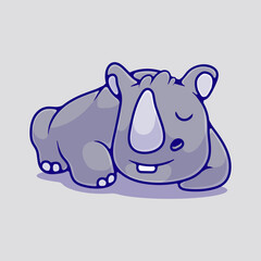 cute sleeping rhino illustration suitable for mascot sticker and t-shirt design