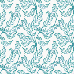 Green Tea Leaves. Floral Pattern. Food Seamless Background. Outline Leaf Vector illustration