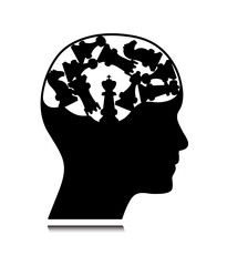 Human head with brain and chess pieces vector icon. Business concept vector illustration, to use in competition, business analysis, brainstorm, strategy concept project.