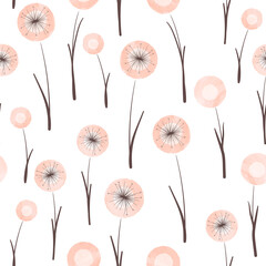 Abstract pink dandelion flower seamless pattern. Vector floral illustration.