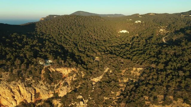 Aerial video of the cliffs in the area of Cap Nono, in Santa Ines, Ibiza.