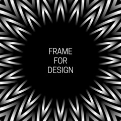 Optical illusion circular volumetric frame with expanding black spot. Silver cover background design.