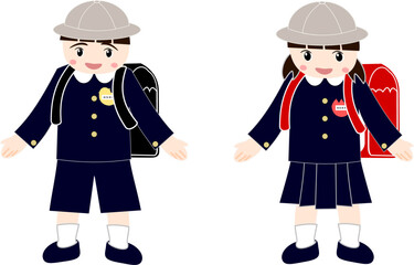 制服姿の小学生の男女