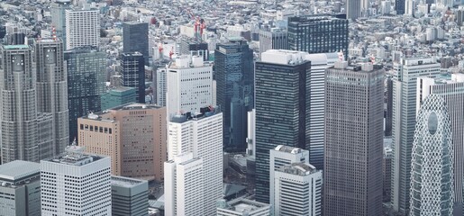新宿副都心の高層ビル群（空撮）