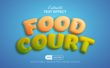 Food court text effect cartoon style. Editable text effect.