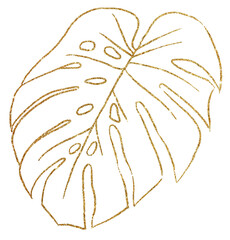 Golden Outlines tropical monstera leaf illustration