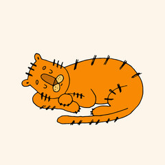 Sleeping tiger. Wild animal. Predator. Cat family. Vector hand-drawn illustration. Doodle.