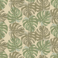 monstera hand drawn leaves pattern