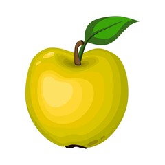 Apple. Vector. Yellow apple.  Graphics. Cartoon drawing. White background. Multilayer. Can be used in commercial web design. Goods, services, sales, agriculture.