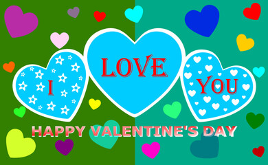 I love you inscription surrounded by colorful hearts. Love is all around us and it drives everything	