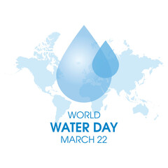 Obraz premium World Water Day Poster, March 22 vector. Blue water drop and world map silhouette icon vector isolated on a white background. Important day