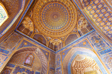 Interior of Tilya-Kori Madrasah on Registan Square in Samarkand,  Uzbekistan, Central Asia