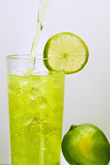 Glass with a fruit drink.