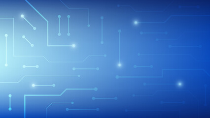 Hi-tech digital circuit board. AI pad and electrical lines connected on blue lighting background