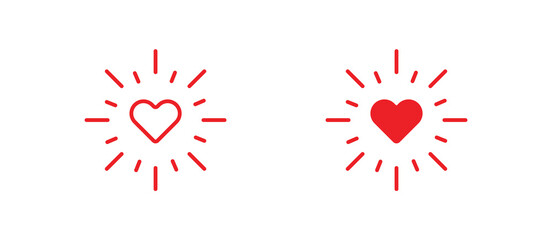 Heart shape with rays red icon in flat style. Isolated vector