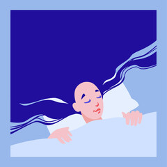 Young woman sleeps in bed. Girl in pajama sleeping on pillow under blanket.