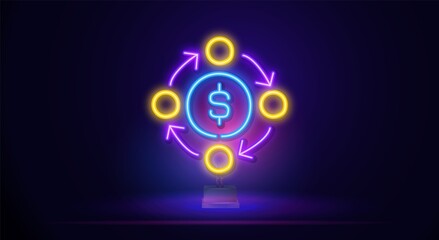 Neon money cycle. circle arrow dollar icon in neon style. Element of finance illustration. Signs and symbols icon can be used for web, logo, mobile app, UI, UX