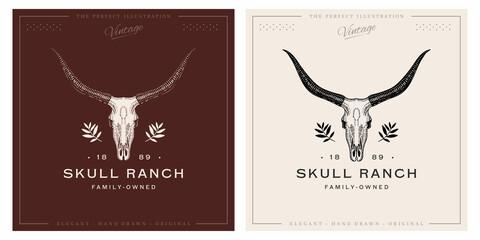 Cow skull logo template in retro, vintage style