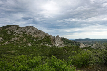 Fototapeta na wymiar View of the gorge of the Echki-Daga mountain. Picturesque view of the Crimean mountains. Fox Bay. Crimea. Russia.