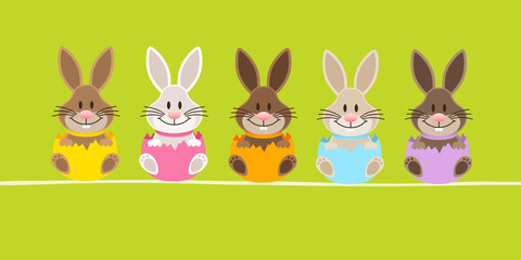 Banner 5 Osterhasen In Eierschale Sitzend Grün