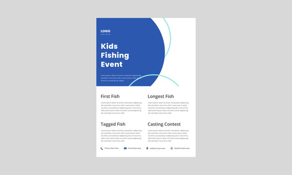 Kids Fishing Derby Flyer Template. Kids Fishing Tournament Poster Leaflet. Fishing Event Design Print Ready.