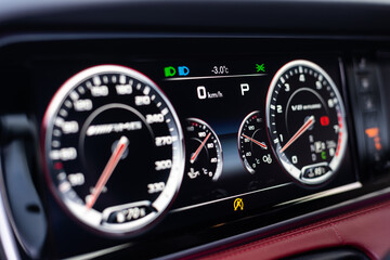 Fototapeta premium Mercedes Modern Car Interior Concept For Automobile And Technology. black car modern elements