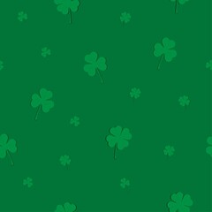 seamless pattern with clover, trefoil, shamrock on green background, St. Patrick's day