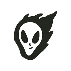 Alien head and fire, illustration for t-shirt, sticker, or apparel merchandise. With retro cartoon style.