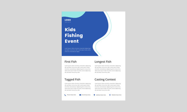 Kids Fishing Derby Flyer Template. Kids Fishing Tournament Poster Leaflet. Fishing Event Design Print Ready.