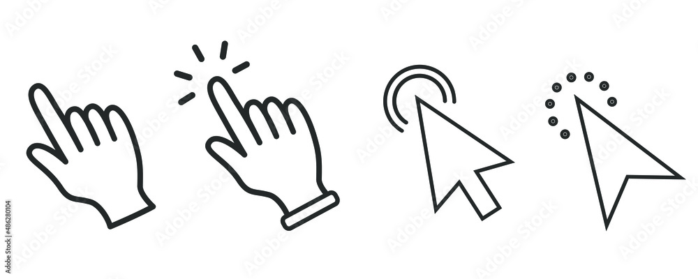 Leinwandbilder Computer mouse click cursor gray arrow icons set and loading icons. Cursor icon. Vector illustration. Mouse click cursor collection.
