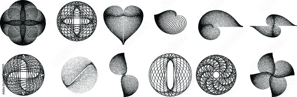 Wall mural big set of lines in various shape . spiral vector illustration .big collection of round logos . rouh