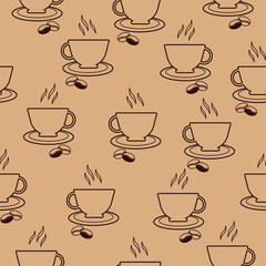 Seamless pattern. Pattern with coffee.Modern abstract with seamless pattern on dark background. Art sketch pattern.  Coffee abstract seamless pattern.