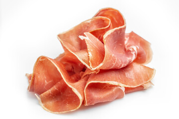 Dry Spanish ham, Jamon Serrano, Iberian ham Isolated on white background. Long banner format