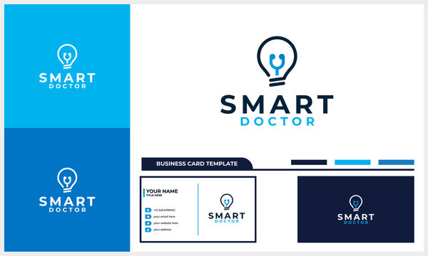 light bulb with medical stethoscope logo concept with business card template