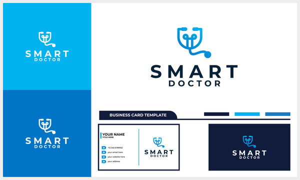 light bulb with medical stethoscope logo concept with business card template