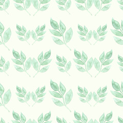 Green leaves and branches Seamless watercolor  pattern. Watercolor illustration