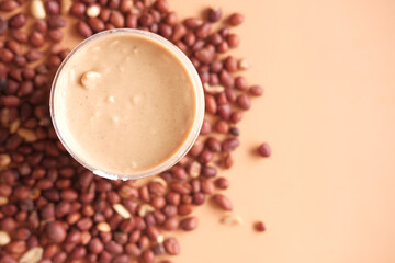 top view of peanut butter in a container ,
