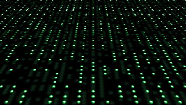 Aus gr&uuml;nen leuchtenden Punkten (digital) bestehende Fl&auml;che. 3D Animation