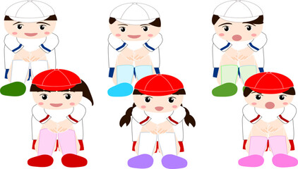 体操服で座る子供たち
