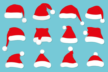 Santa Claus red hat set. Santa hat, Santa red hat isolated on white. New Year 2016 santa red hat . Santa head hat illustration. Santa Christmas hat decoration illustration