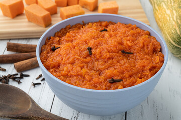 Traditional brazilian pumpkin sweet dessert with cloves and cinnamon