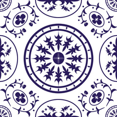 ceramic tile pattern vector, blue and white flower decoration vector illustration