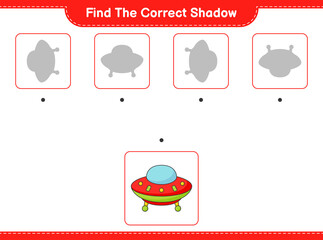 Find the correct shadow. Find and match the correct shadow of Ufo. Educational children game, printable worksheet, vector illustration