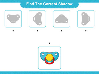 Find the correct shadow. Find and match the correct shadow of Pacifier. Educational children game, printable worksheet, vector illustration