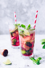 Summer refreshing drink with rhubarb