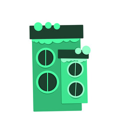 Green  flat designed house in cartoon style