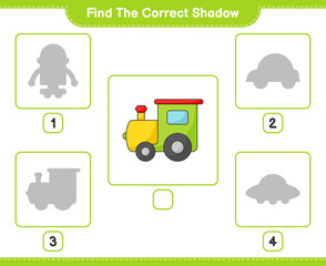 Fototapeta na wymiar Find the correct shadow. Find and match the correct shadow of Train. Educational children game, printable worksheet, vector illustration