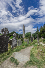 Glendalough, around Wicklow Mountains, lakes and woodlands, Celtic cementery, Ireland, Ruins of...