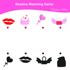 Matching shadow game for Preschool Children. Educational printable worksheet. Vector illustration in cartoon style. Matching the images with the shadow for motoric movements.